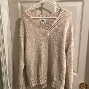 Victoria Pink V Neck Cream Sweater